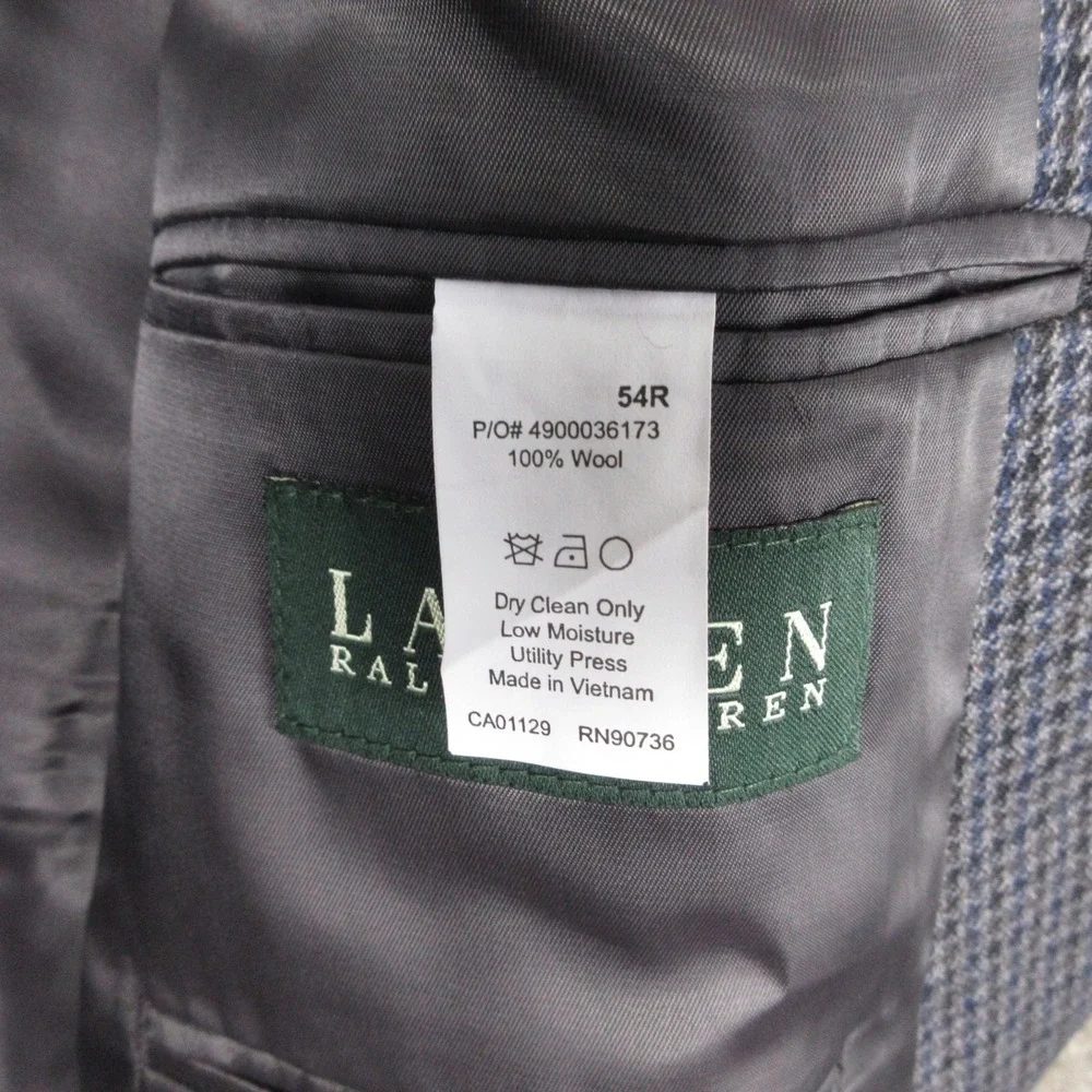 Lauren Ralph Lauren Jacket Mens 54 R Blue‎ Plaid Wool Blazer Business Office